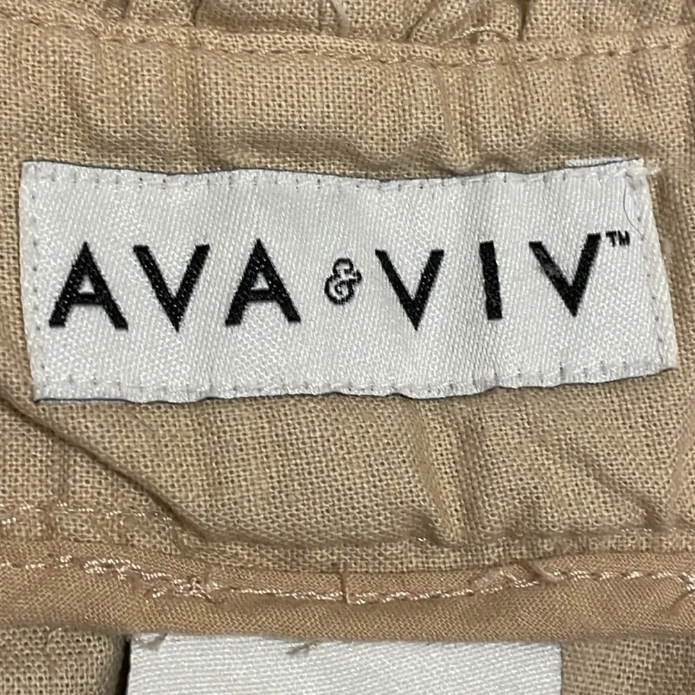 Ava + Viv Women Shorts Size 18 Khaki Cotton Linen Relax Fit High Waist Preppy